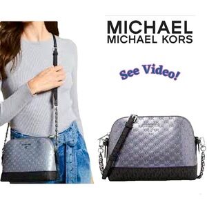 💎MICHAEL Michael Kors Jet Set Charm Dome Satchel Iridescent Heather Logo Leather